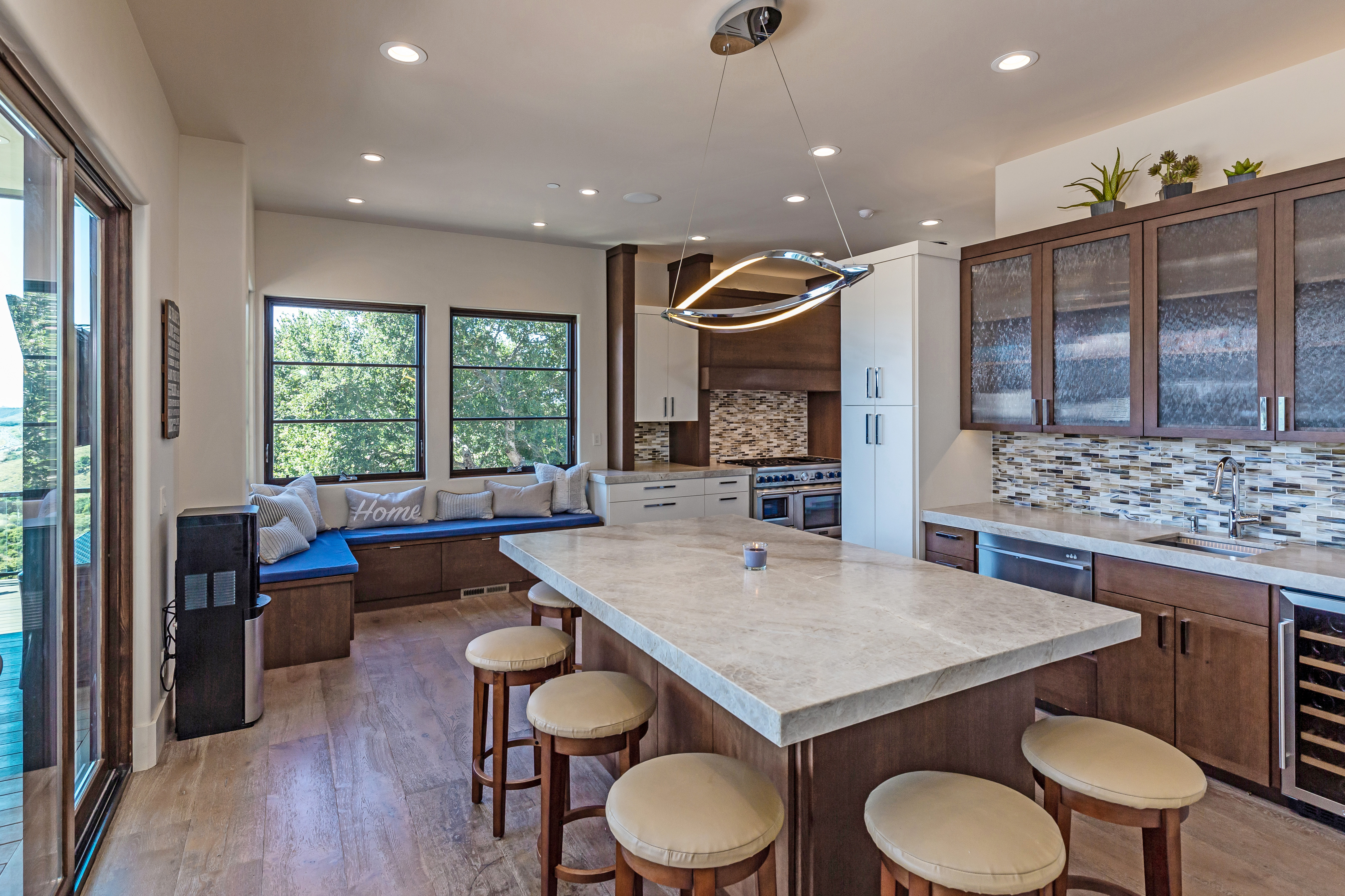 Spacious luxury kitchen with a central island in a Woodside home