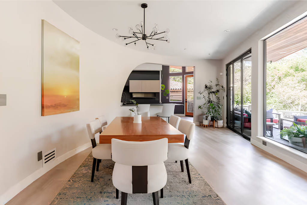 Bright dining area with contemporary furnishings in a Menlo Park home