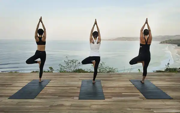 Yoga session among the hills